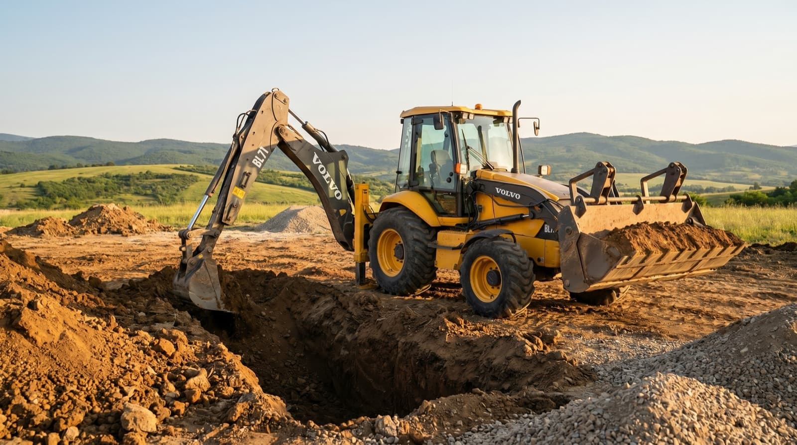 Багер-товарач Volvo BL 71 на Mikago Stroy при изкоп